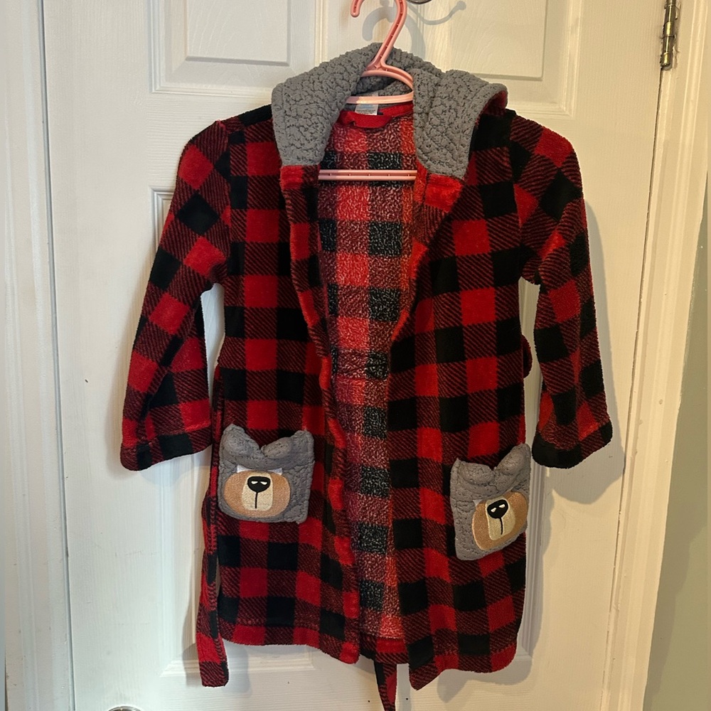 Pekkle plaid front pocket hooded kids robe housecoat loungewear belt cabincore